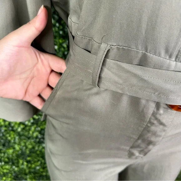 NWOT Anthropologie Bishop + Young  Green Belted wide‎ leg Jumpsuit - Picture 8 of 13